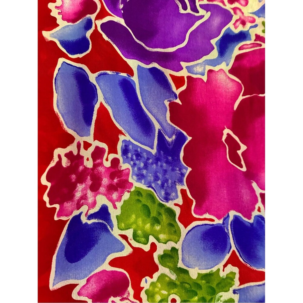 Liz Claiborne Red Floral Print Scarf with Pink & Purple Accents